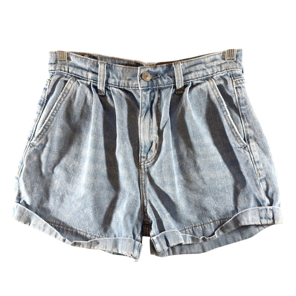 343 | American Eagle Mom Short Light Wash High Rise Pleated Cuffed Denim Size 0